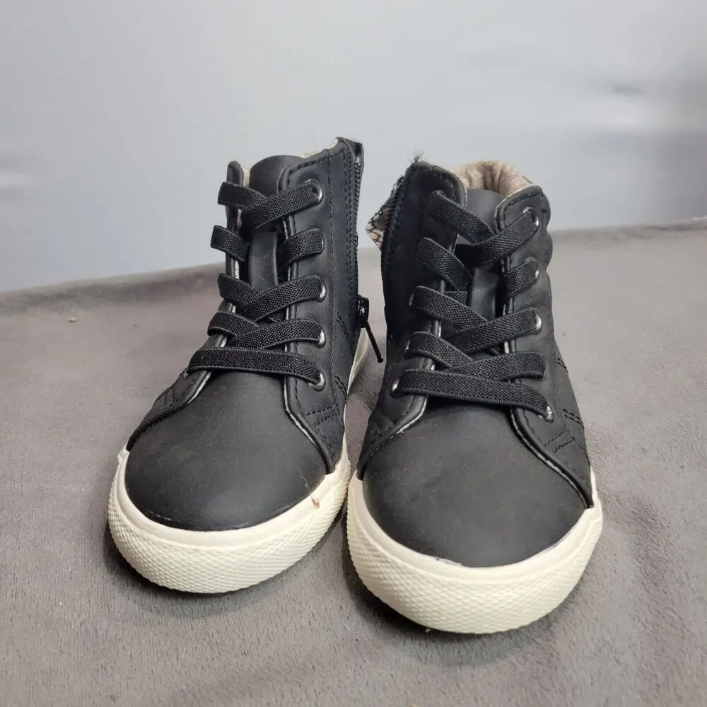 Cat & Jack Black Kids High-Top Sneakers Size 9‎ Faux Leather Soft Textile Lining